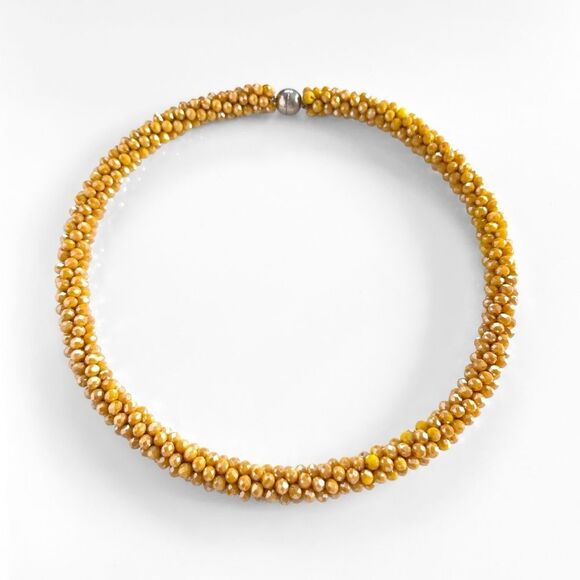 Kumihimo Mustard Yellow Crystal Beaded Rope Necklace - Picture 1 of 3
